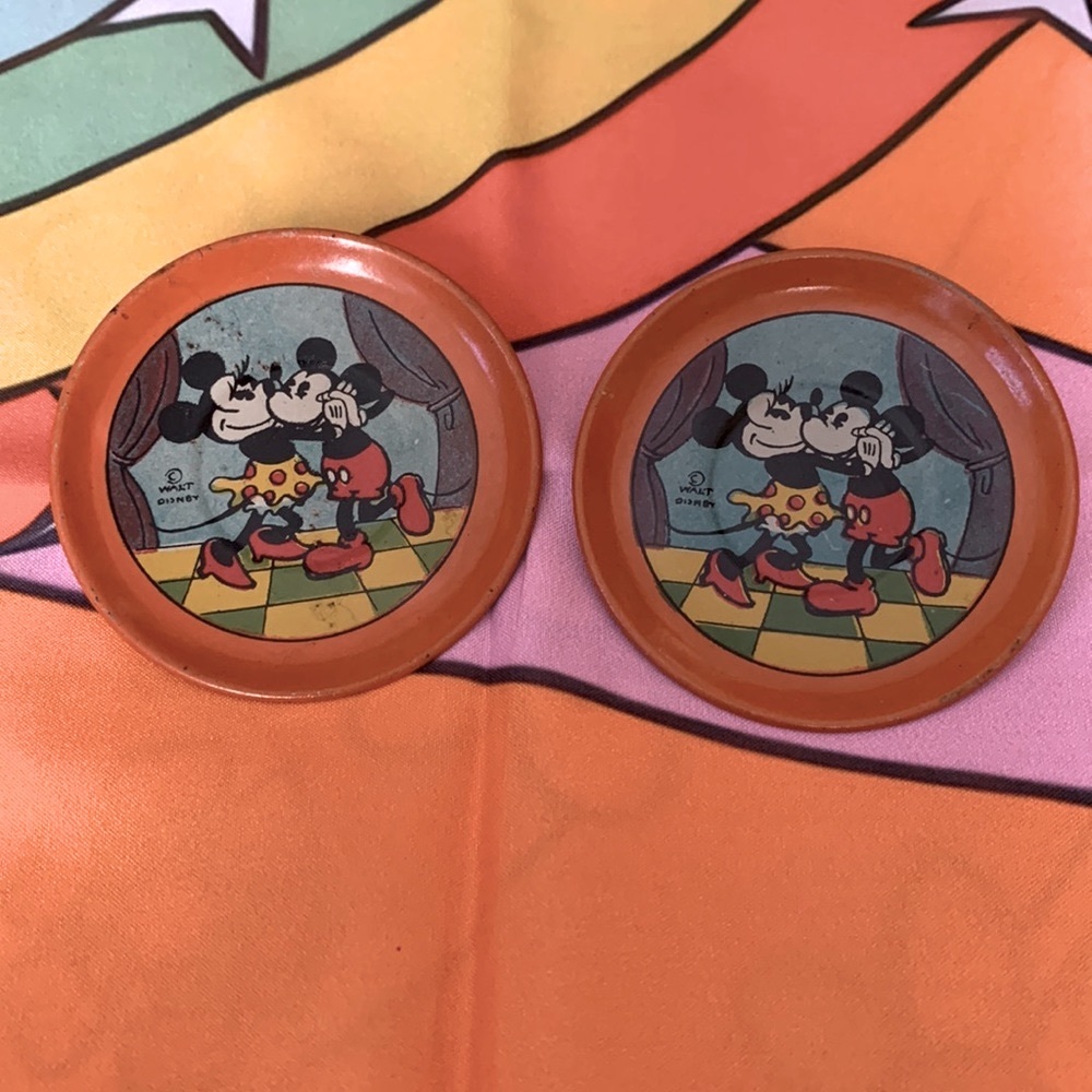 Vintage Mickey Mouse Helpmates Tea Set Tin Earrings